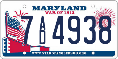 MD license plate 7AD4938