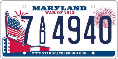 MD license plate 7AD4940
