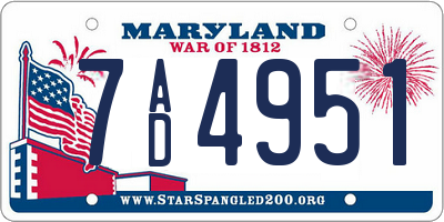 MD license plate 7AD4951