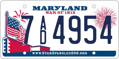 MD license plate 7AD4954