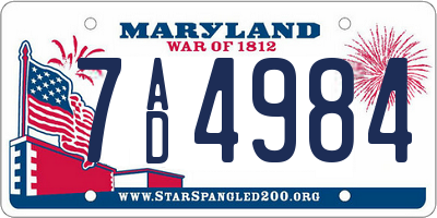 MD license plate 7AD4984