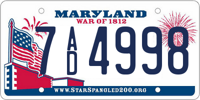 MD license plate 7AD4998