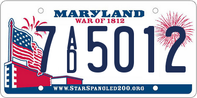MD license plate 7AD5012