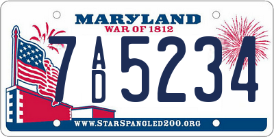 MD license plate 7AD5234
