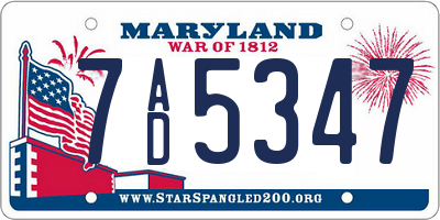 MD license plate 7AD5347