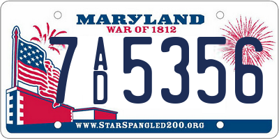 MD license plate 7AD5356