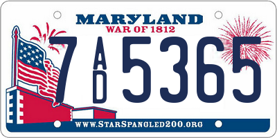 MD license plate 7AD5365