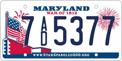 MD license plate 7AD5377