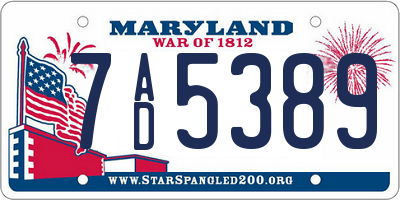 MD license plate 7AD5389
