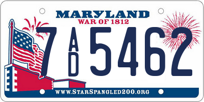 MD license plate 7AD5462