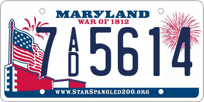 MD license plate 7AD5614