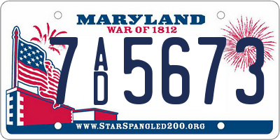 MD license plate 7AD5673