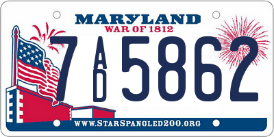 MD license plate 7AD5862