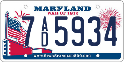 MD license plate 7AD5934
