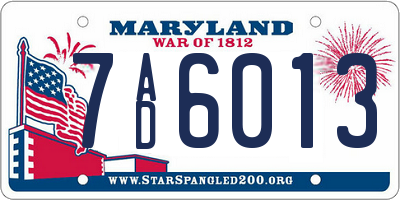 MD license plate 7AD6013