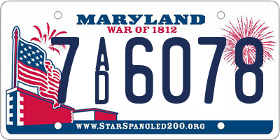 MD license plate 7AD6078