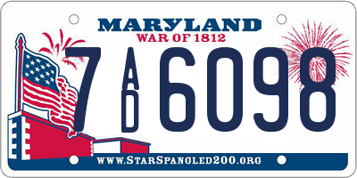 MD license plate 7AD6098