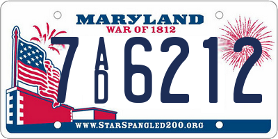 MD license plate 7AD6212