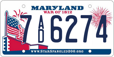 MD license plate 7AD6274