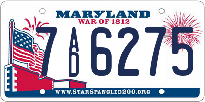 MD license plate 7AD6275