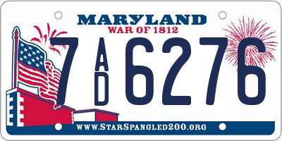 MD license plate 7AD6276