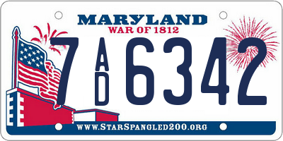 MD license plate 7AD6342