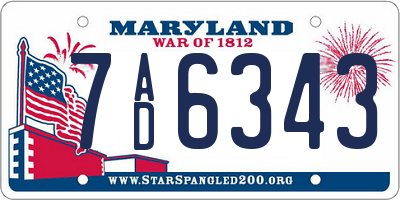 MD license plate 7AD6343