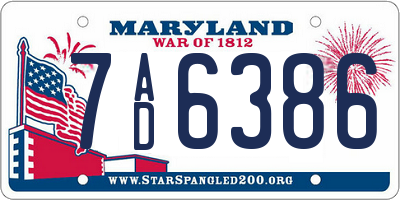 MD license plate 7AD6386