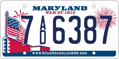 MD license plate 7AD6387