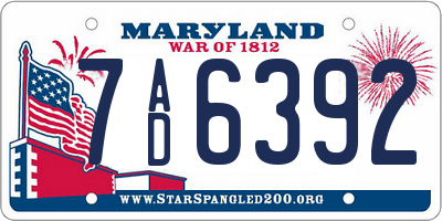 MD license plate 7AD6392
