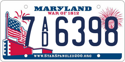 MD license plate 7AD6398