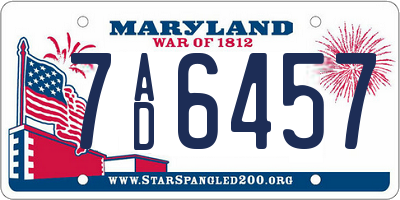 MD license plate 7AD6457