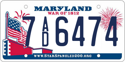 MD license plate 7AD6474