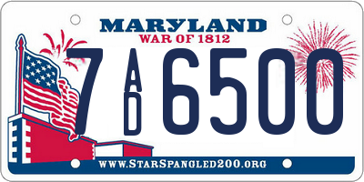 MD license plate 7AD6500