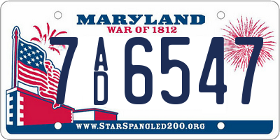 MD license plate 7AD6547