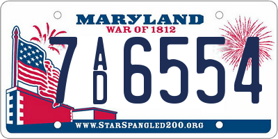 MD license plate 7AD6554