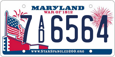 MD license plate 7AD6564