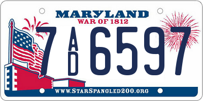 MD license plate 7AD6597