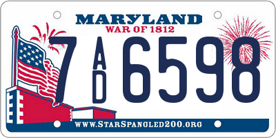 MD license plate 7AD6598