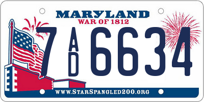 MD license plate 7AD6634