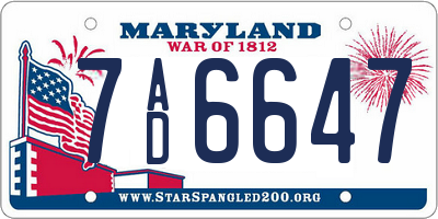 MD license plate 7AD6647