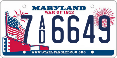 MD license plate 7AD6649