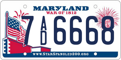 MD license plate 7AD6668