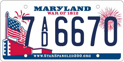 MD license plate 7AD6670