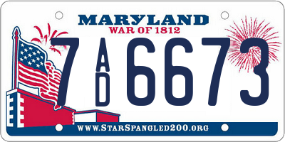 MD license plate 7AD6673