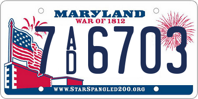 MD license plate 7AD6703