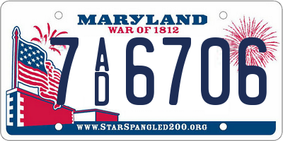 MD license plate 7AD6706