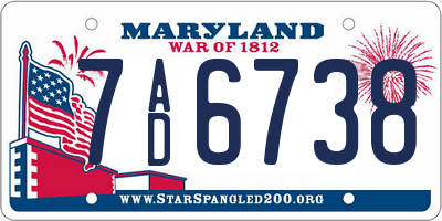 MD license plate 7AD6738