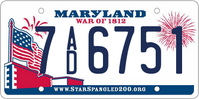 MD license plate 7AD6751