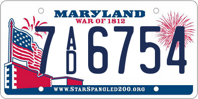 MD license plate 7AD6754